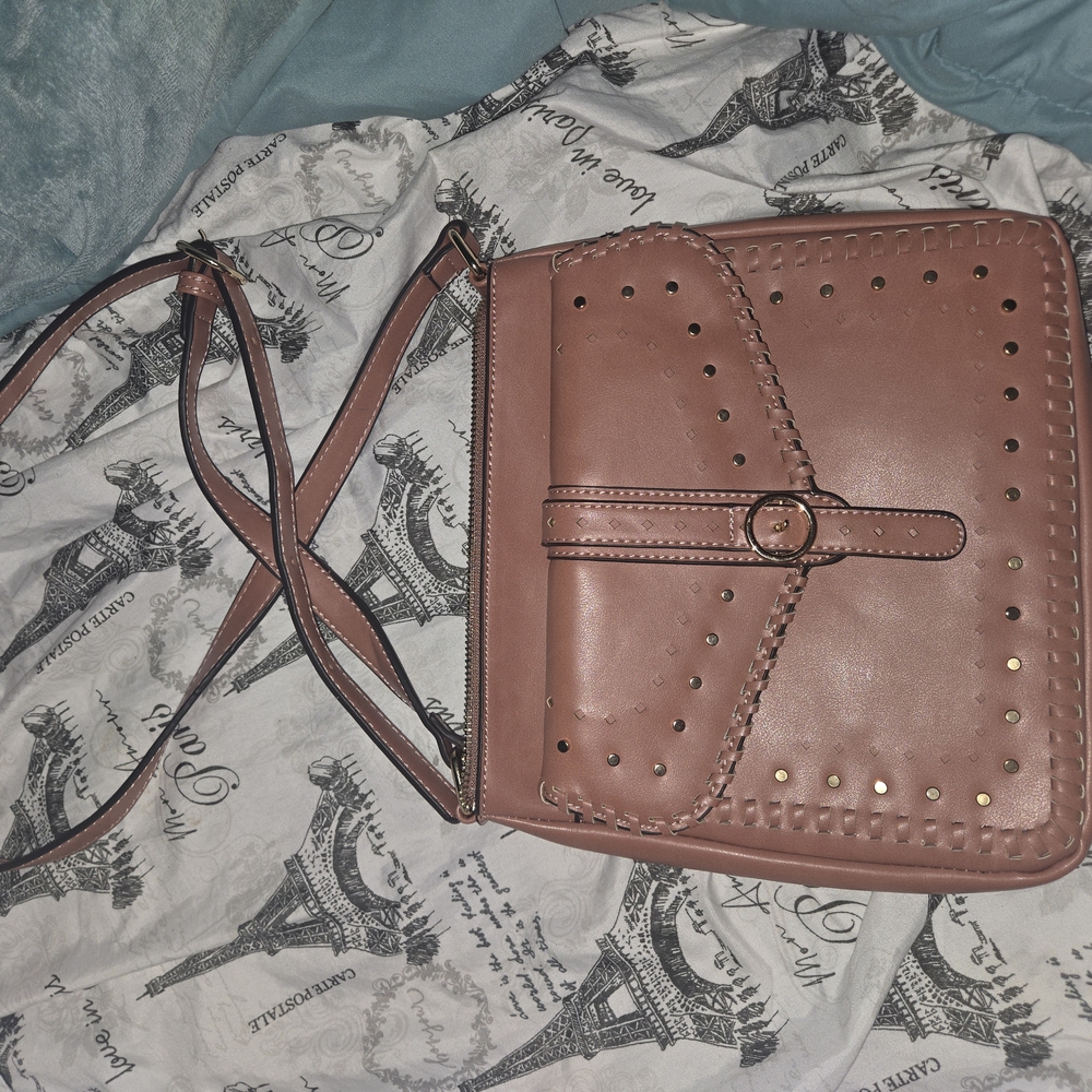 Pink Crossbody Bag with Decorative Studs and Adjustable Strap